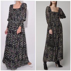 GANNI Long Sleeve Floral Print Georgette Maxi